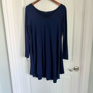 Navy Blue Long Sleeve Swing Dress - Size M